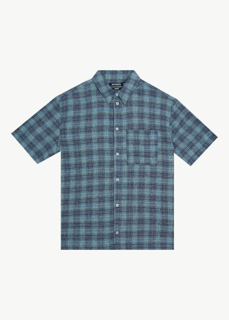 AFENDS Mens Position - Short Sleeve Shirt - Navy Check